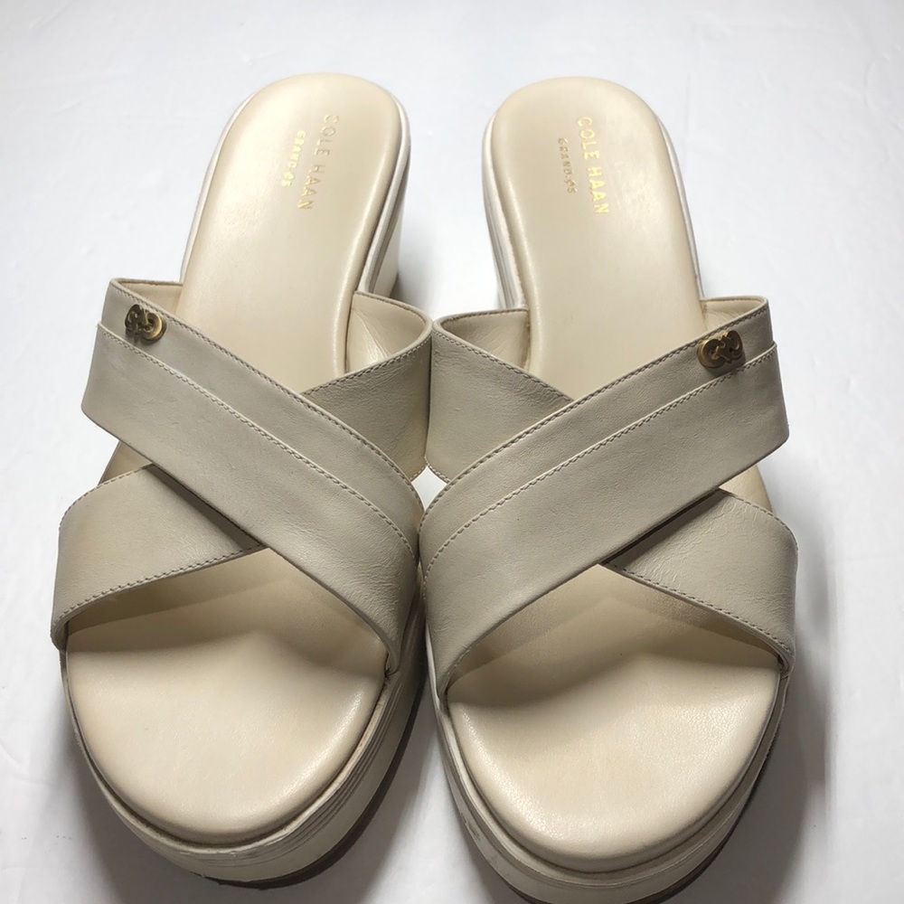 Cole Haan cream wedge sandals size 9 - Picture 2 of 12